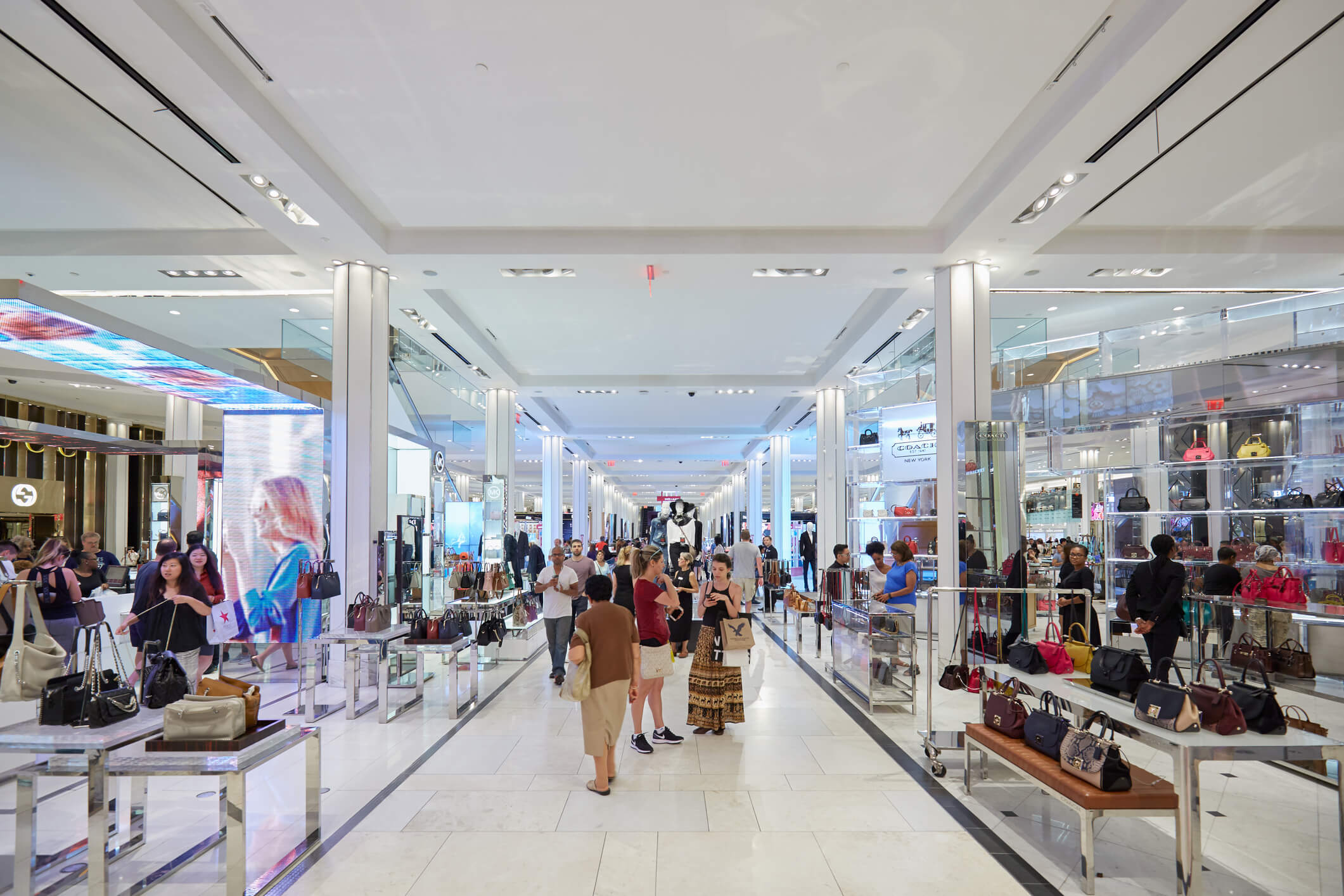 Macy’s department store interior, bags and accessories area in New York ...